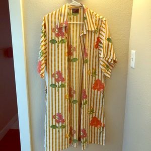 Kimono Duster Gold Stripped with Florals
